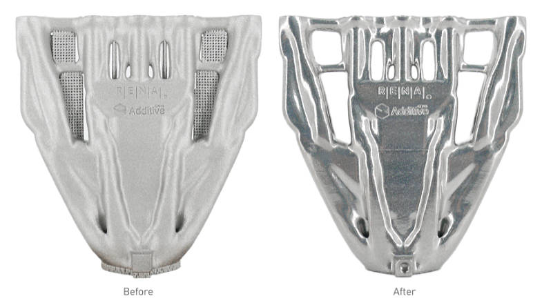 3D printed part before and after Hirtisation